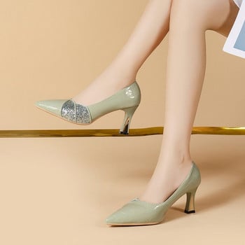 Модни блестящи дамски обувки с висок ток Есенни елегантни луксозни дизайнерски помпи Зрели остри пръсти Секси сватбени обувки Zapatos De Mujer