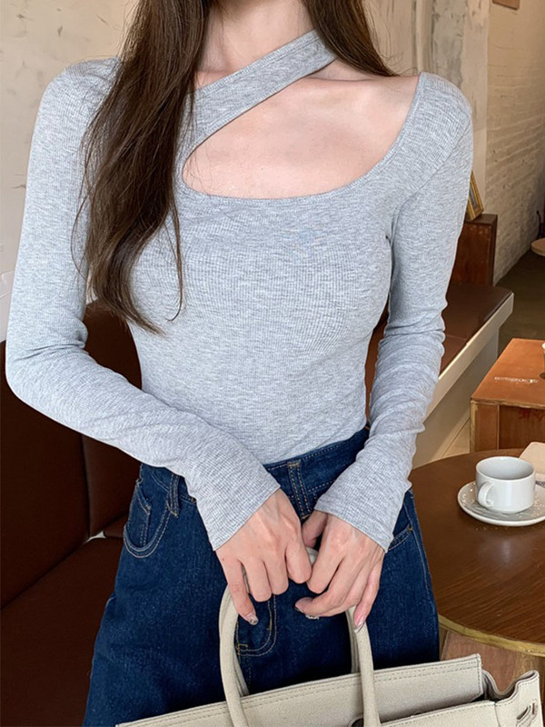 Dámske tričko Y2K s dlhým rukávom, sexy strihom a dlhým rukávom, dámske oblečenie s dlhým rukávom, kórejské módne tričko s topmi a topmi K-pop.