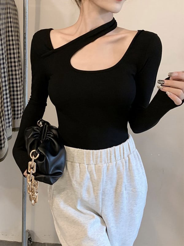 Dámske tričko Y2K s dlhým rukávom, sexy strihom a dlhým rukávom, dámske oblečenie s dlhým rukávom, kórejské módne tričko s topmi a topmi K-pop.