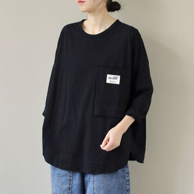 Yasuk Letné pevné ležérne dámske voľné tričká bavlnený top dámska blúzka s dlhým rukávom sveter s krátkym rukávom všestranná potlač vrecka