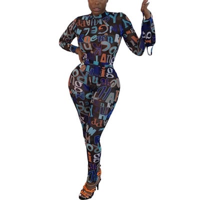 Novopristigli ženski kombinezon s printom slova, jesenski seksi kombinezon s punim rukavima za ženske klupske kombinezone