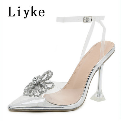Liyke Strange Style Transparente Tocuri înalte Doamnelor Cristal Flori PVC Cu vârf ascuțit Pantofi de nuntă Pantofi pentru femei Pompe Sandale de vară