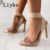 Liyke Novi dolasci Dizajn Slip-On Elastična naramenica Ženske visoke potpetice Ljetne PVC Prozirne cipele Cipele Cipele Mule Sandale Zapatos Mujer