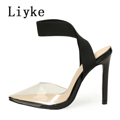 Liyke Novi dolasci Dizajn Slip-On Elastična naramenica Ženske visoke potpetice Ljetne PVC Prozirne cipele Cipele Cipele Mule Sandale Zapatos Mujer