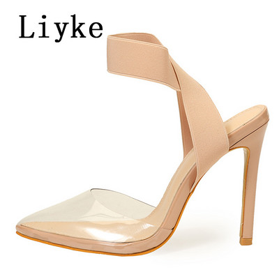 Liyke Novi dolasci Dizajn Slip-On Elastična naramenica Ženske visoke potpetice Ljetne PVC Prozirne cipele Cipele Cipele Mule Sandale Zapatos Mujer