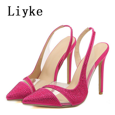 Liyke ženske sandale sa šiljatim prstima, kristalno prozirne ženske cipele na tanku visoku petu, jednobojne seksi ženske ljetne cipele na štiklu
