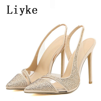 Liyke ženske sandale sa šiljatim prstima, kristalno prozirne ženske cipele na tanku visoku petu, jednobojne seksi ženske ljetne cipele na štiklu