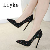 Liyke Proljeće Ljeto Crne visoke potpetice Seksi cipele sa šiljatim prstima od kristala sa vještim dijamantom Ženske cipele na cipele Sandale veličina 42