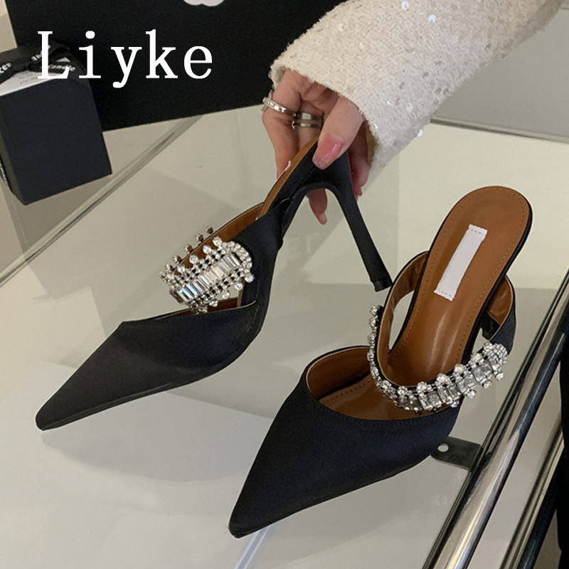 Značkové módne dámske lodičky s kamienkovým remienkom, sandále, sexy, špicaté špičky, jehlové podpätky, šľapky, papuče, dámske