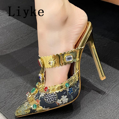 Modne ženske cipele s dijamantskim dijamantima marke Liyke Seksi klupske striptizete sa šiljatim prstima Visoke pete Mule sandale Cipele na štikle Papuče