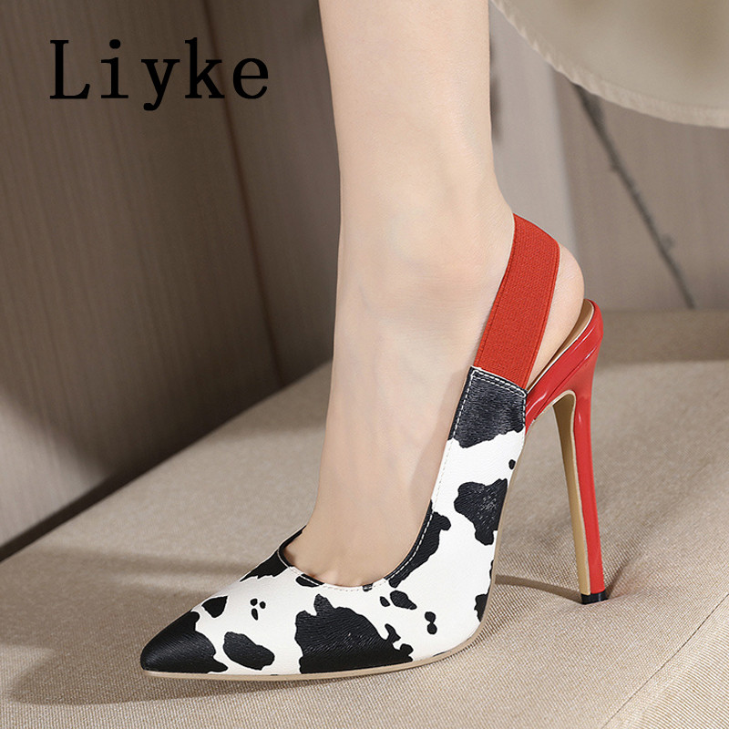 Liyke, novi dizajn, plitke naramenice na stražnjoj strani, visoke potpetice, seksi zebraste ženske cipele sa šiljatim vrhovima, sandale na remen, cipele na štikle Mule