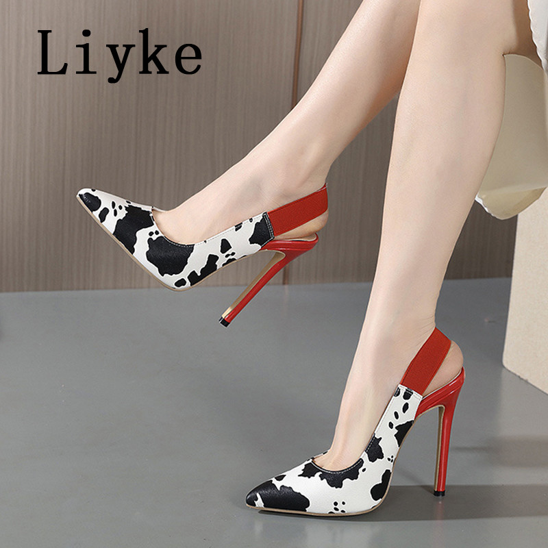 Liyke, novi dizajn, plitke naramenice na stražnjoj strani, visoke potpetice, seksi zebraste ženske cipele sa šiljatim vrhovima, sandale na remen, cipele na štikle Mule