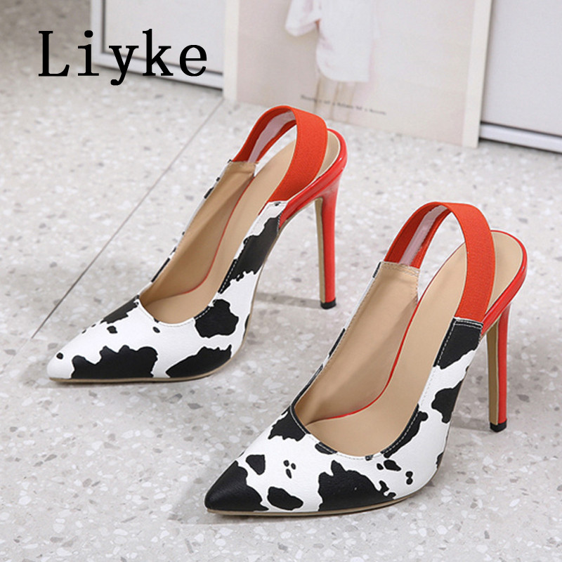Liyke, novi dizajn, plitke naramenice na stražnjoj strani, visoke potpetice, seksi zebraste ženske cipele sa šiljatim vrhovima, sandale na remen, cipele na štikle Mule