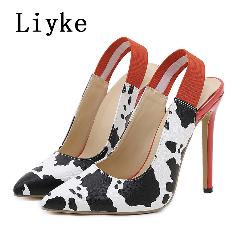 Liyke, novi dizajn, plitke naramenice na stražnjoj strani, visoke potpetice, seksi zebraste ženske cipele sa šiljatim vrhovima, sandale na remen, cipele na štikle Mule