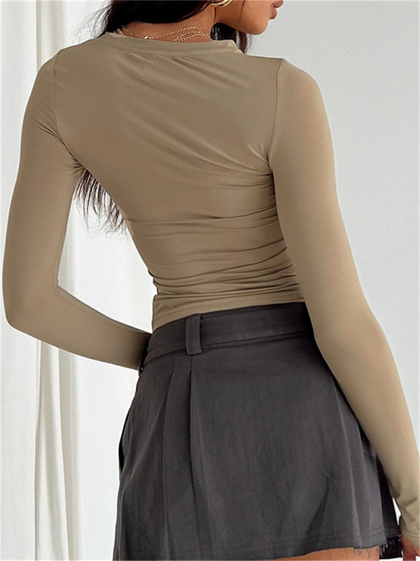 CHRONSTYLE Ženske ležerne majice dugih rukava Proljeće Jesen Jednobojni uski puloveri Majice majica Ženska ulična odjeća Base Majice majice