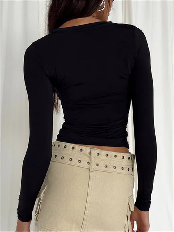 CHRONSTYLE Ženske ležerne majice dugih rukava Proljeće Jesen Jednobojni uski puloveri Majice majica Ženska ulična odjeća Base Majice majice