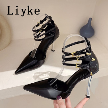Liyke размер 35-41 Секси фетиш високи токчета Дамски помпи 2023 г. Модни каишки с катарама на глезена Обувки за нощен клуб Летни дамски сандали