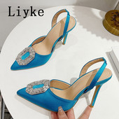 Liyke 2023, nove modne ženske sandale na štikle sa vještim kamenčićima, kristalne kopče, svilene cipele sa šiljatim prstima, tanke cipele na visoku petu, cipele za maturalnu zabavu