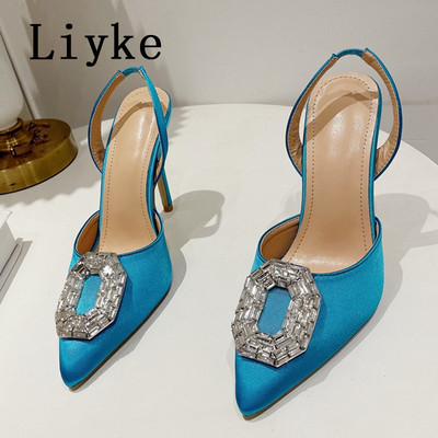 Liyke 2023, nove modne ženske sandale na štikle sa vještim kamenčićima, kristalne kopče, svilene cipele sa šiljatim prstima, tanke cipele na visoku petu, cipele za maturalnu zabavu