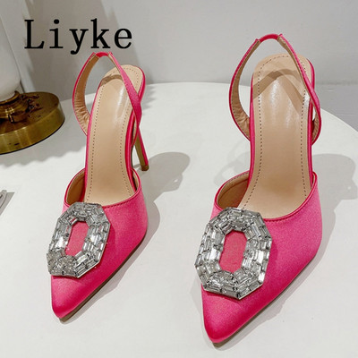 Liyke 2023, nove modne ženske sandale na štikle sa vještim kamenčićima, kristalne kopče, svilene cipele sa šiljatim prstima, tanke cipele na visoku petu, cipele za maturalnu zabavu