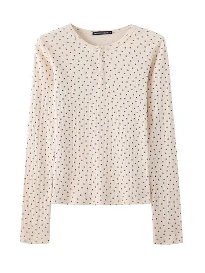 Izdubljena ružičasta majica dugih rukava Ljetna majica s okruglim izrezom i gumbima Pamučna uska seksi majica za žene Vintage Slatke slatke y2k majice Chic