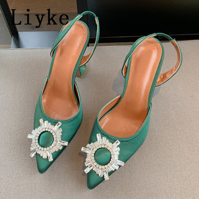 Marka Liyke 2023. Ženske cipele na cipele, modne sandale sa šiljatim prstima, kristalna kopča, udobne ljetne vjenčane cipele s visokim potpeticama