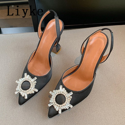 Marka Liyke 2023. Ženske cipele na cipele, modne sandale sa šiljatim prstima, kristalna kopča, udobne ljetne vjenčane cipele s visokim potpeticama