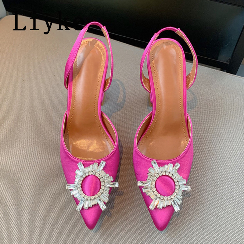 Marka Liyke 2023. Ženske cipele na cipele, modne sandale sa šiljatim prstima, kristalna kopča, udobne ljetne vjenčane cipele s visokim potpeticama