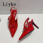 Liyke Visokokvalitetne lakirane kožne štikle na štikle Ženske modne remenčić s kopčom Elegantne haljine za zabave Cipele Cipele Sandale