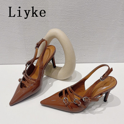 Liyke Visokokvalitetne lakirane kožne štikle na štikle Ženske modne remenčić s kopčom Elegantne haljine za zabave Cipele Cipele Sandale