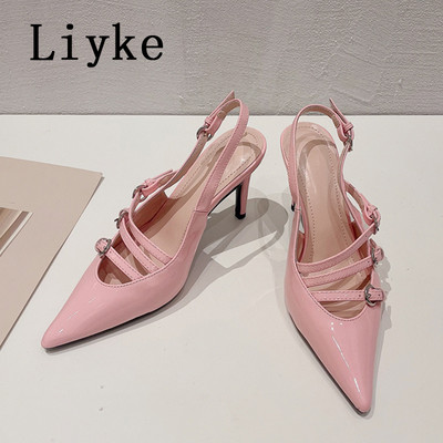 Liyke Visokokvalitetne lakirane kožne štikle na štikle Ženske modne remenčić s kopčom Elegantne haljine za zabave Cipele Cipele Sandale