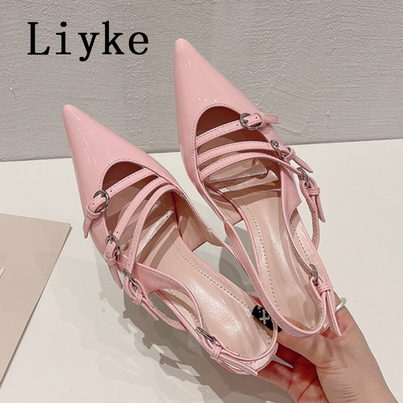Liyke Visokokvalitetne lakirane kožne štikle na štikle Ženske modne remenčić s kopčom Elegantne haljine za zabave Cipele Cipele Sandale