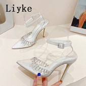 Letné dámske sandále s tenkými podpätkami, špicatou špičkou a platformou, s výstrihom do V, bez ramienok ...