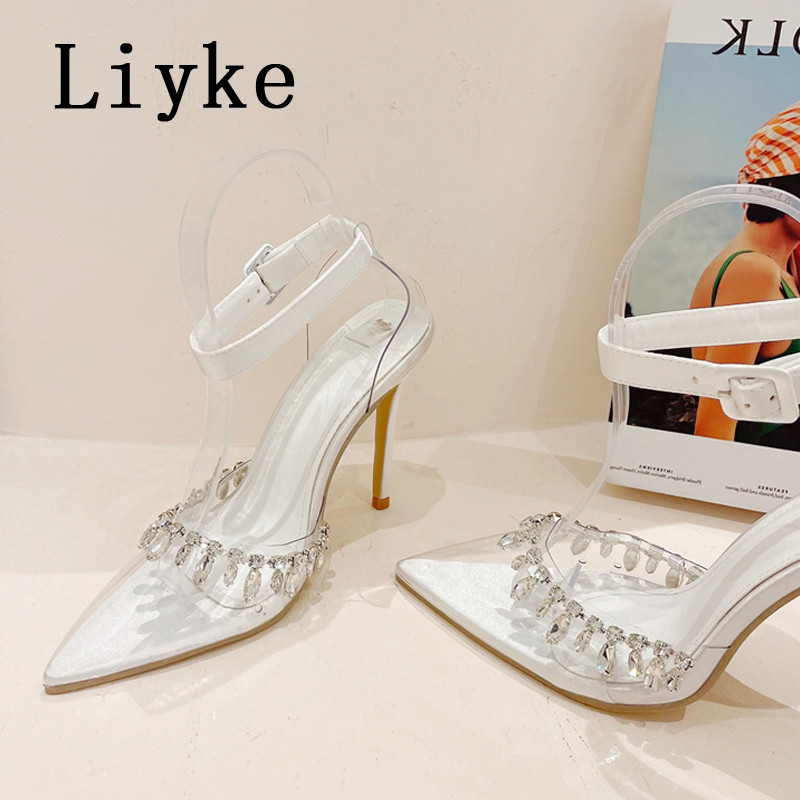 Letné dámske sandále s tenkými podpätkami, špicatou špičkou a platformou, s výstrihom do V, bez ramienok ...