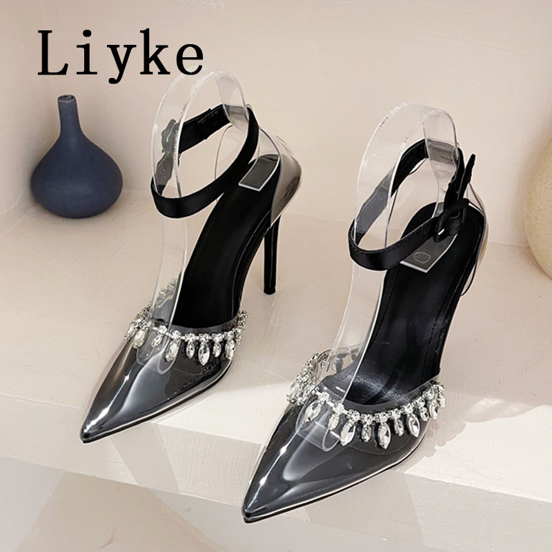 Letné dámske sandále s tenkými podpätkami, špicatou špičkou a platformou, s výstrihom do V, bez ramienok ...