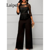 Salopetă de modă pentru femei, mărime mare, oferta caldă, salopetă de petrecere, de culoare solidă, cu jumătate de dantelă, salopetă lungă elegantă