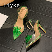 Liyke proljetni stil Crystal Flower Ženske pumpe Seksi remen za gležnjeve Špice na tanke pete Cipele na remen PVC Prozirne sandale