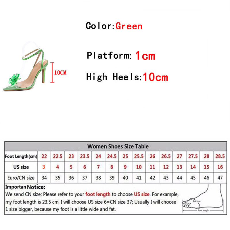 Liyke proljetni stil Crystal Flower Ženske pumpe Seksi remen za gležnjeve Špice na tanke pete Cipele na remen PVC Prozirne sandale