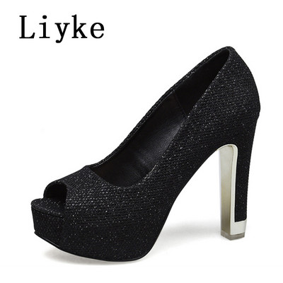Liyke Proljeće Ljeto Platnene platforme sa šljokicama Ženske salonke Seksi cipele s visokim potpeticama s otvorenim prstima Vjenčane banketne cipele Escarpins Femme