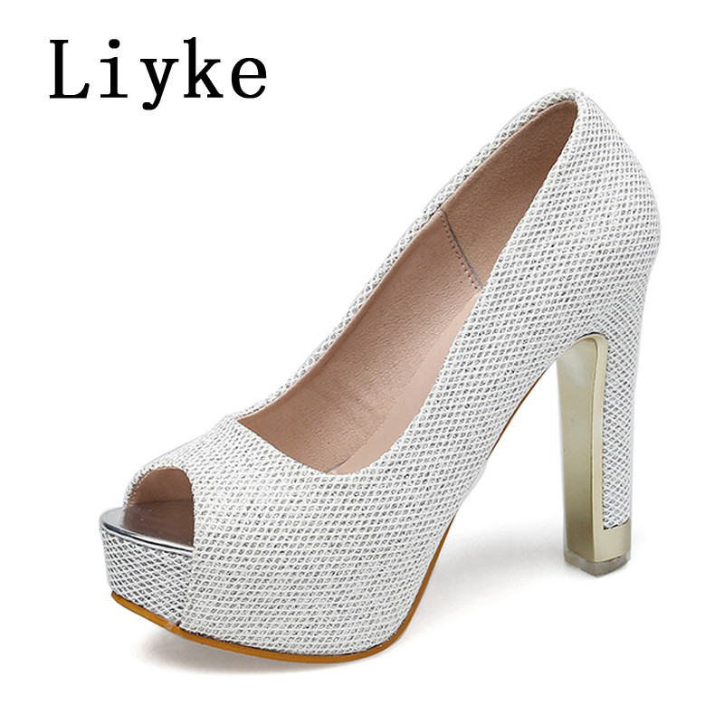 Liyke Proljeće Ljeto Platnene platforme sa šljokicama Ženske salonke Seksi cipele s visokim potpeticama s otvorenim prstima Vjenčane banketne cipele Escarpins Femme