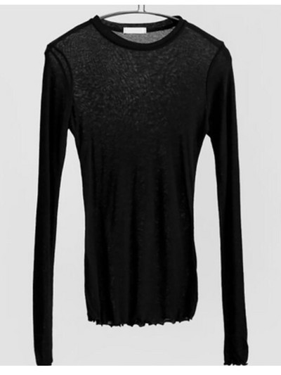 Dámske tenké, kvalitné obyčajné tričko s krátkym rukávom, elastické, základné tričká, dámske ležérne topy s dlhým rukávom, sexy tenké tričko s priehľadným vzorom