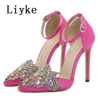 Liyke 2023, нова мода, дамски сандали с кристални кристали, елегантни парти, сватбени обувки с високи токчета, дамски обувки с високи токчета