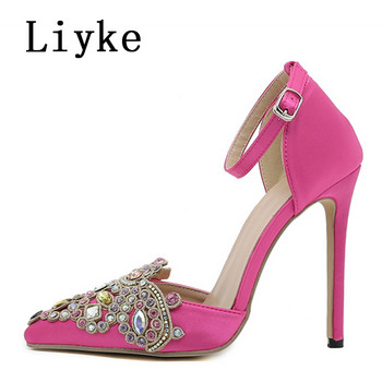 Liyke 2023, нова мода, дамски сандали с кристални кристали, елегантни парти, сватбени обувки с високи токчета, дамски обувки с високи токчета