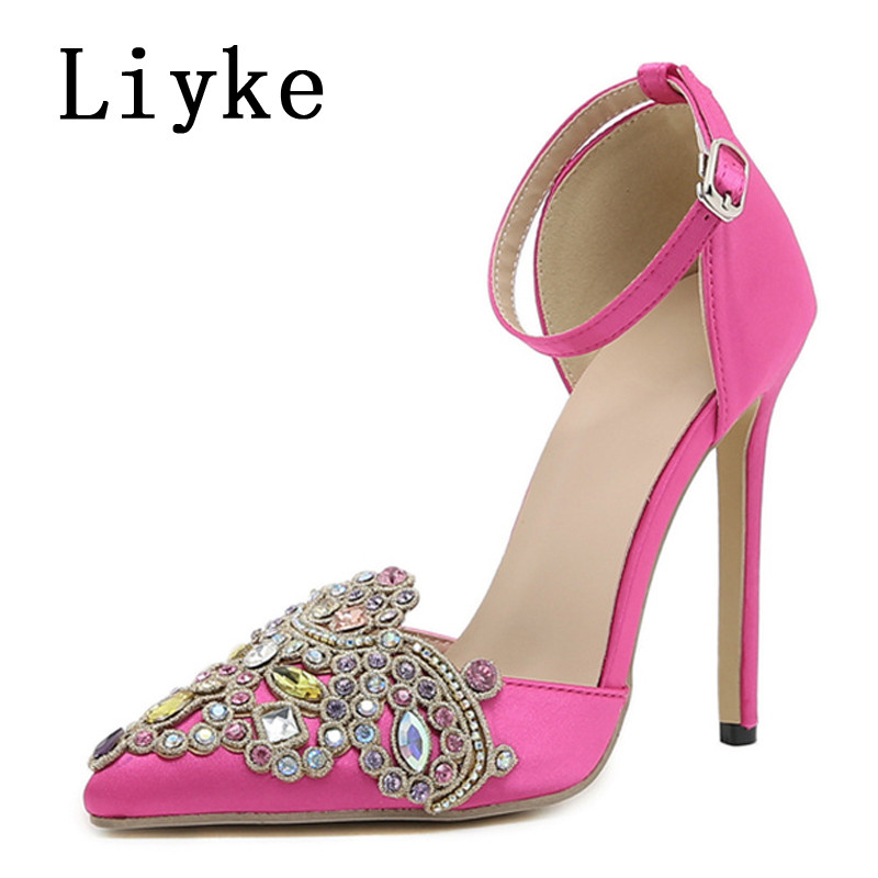 Liyke 2023, nove modne ženske sandale s štiklama od kristala, elegantne cipele za vjenčanje, visoke potpetice, cipele na špicu, ženske cipele