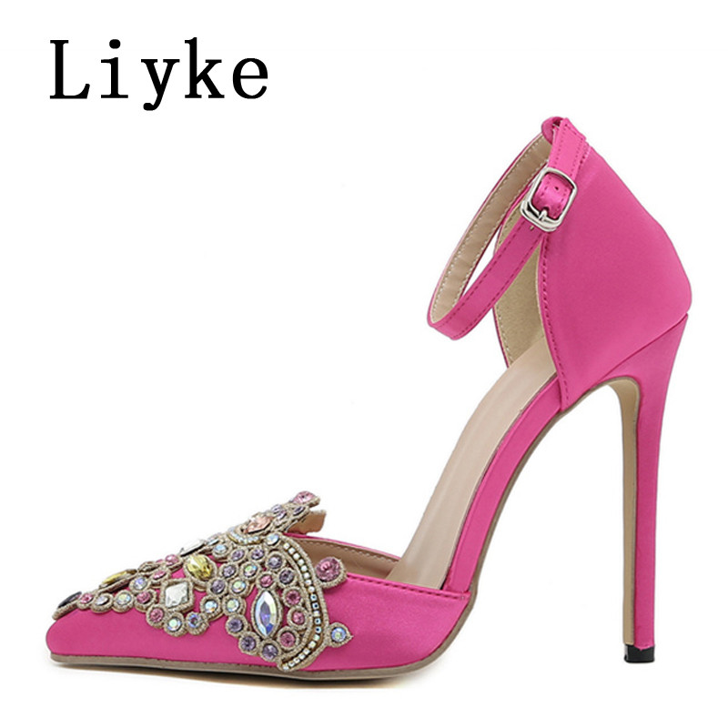 Liyke 2023, nove modne ženske sandale s štiklama od kristala, elegantne cipele za vjenčanje, visoke potpetice, cipele na špicu, ženske cipele
