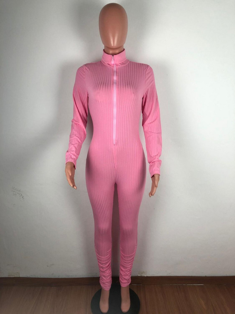 Neonski pleteni rebrasti uzdignuti kombinezon Složene tajice Sivi kombinezon za fitness Sportska odjeća s patentnim zatvaračem Ženski kombinezon s dolčevitima i dugim rukavima