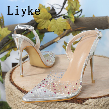 Liyke 2023, нови PVC прозрачни дамски помпи, секси обувки с високи токчета, цветни кристални остри пръсти, сватбени абитуриентски сандали, пролетни обувки