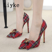 Liyke Toamna Lattice Denim Mare Fluture-Nod Femei Pompe Sandale Cu vârf ascuțit Catâri Stripper Tocuri înalte Pantofi de damă