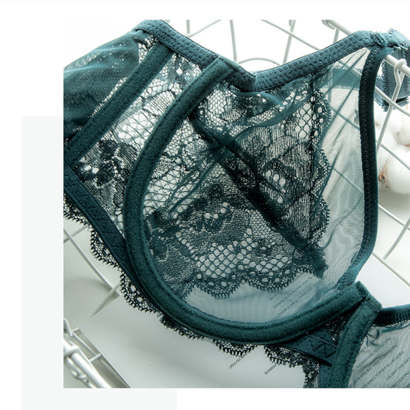 Meizimei Ultra-tanka košarica Seksi čipkano donje rublje Prozirni grudnjak za žene Top donje rublje BH Udoban prozračni grudnjak Crni 34D