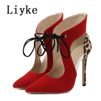 Liyke 2023 Нови секси червени дамски сандали с високи токчета с остри пръсти, летни парти обувки, обувки с леопардов принт, муле